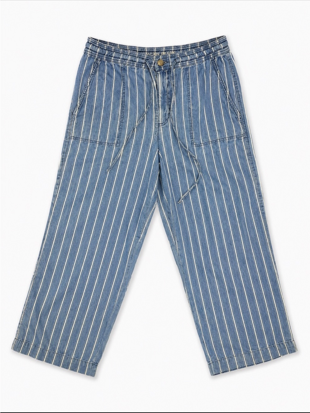 American Eagle Capris Striped 100% Cotton Cropped Wide Leg  Blue White Size 12
